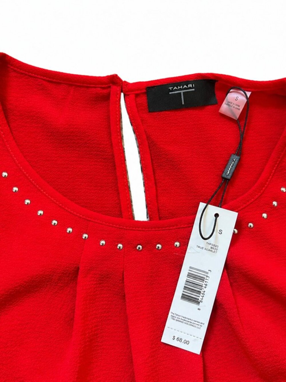 Tahari Red Studded Blouse Size S Elegant Top NWT - Picture 3 of 4